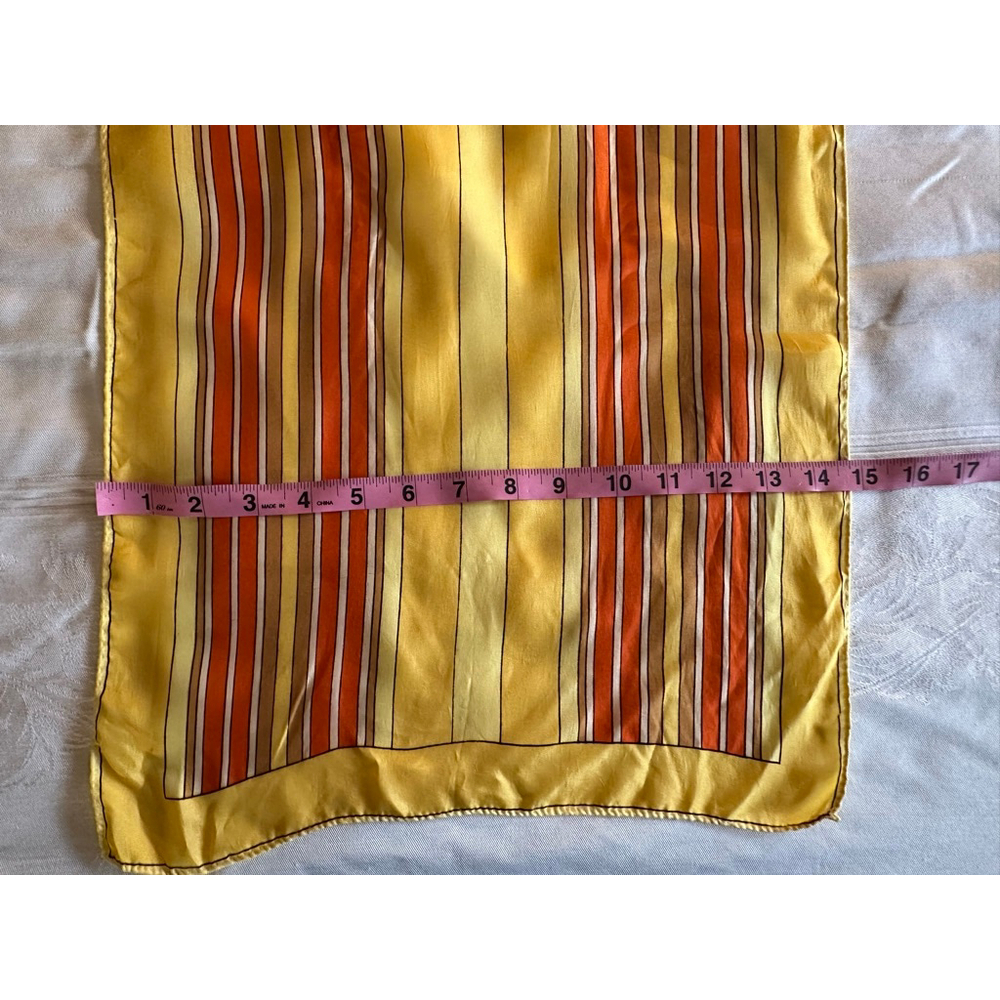 Vintage 1970s Striped Satin Scarf in Mustard Yellow and Burnt Orange | Retro Mod - Picture 3 of 6